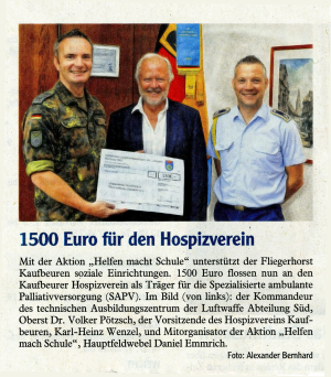 Scheckübergabe an den Hospizverein